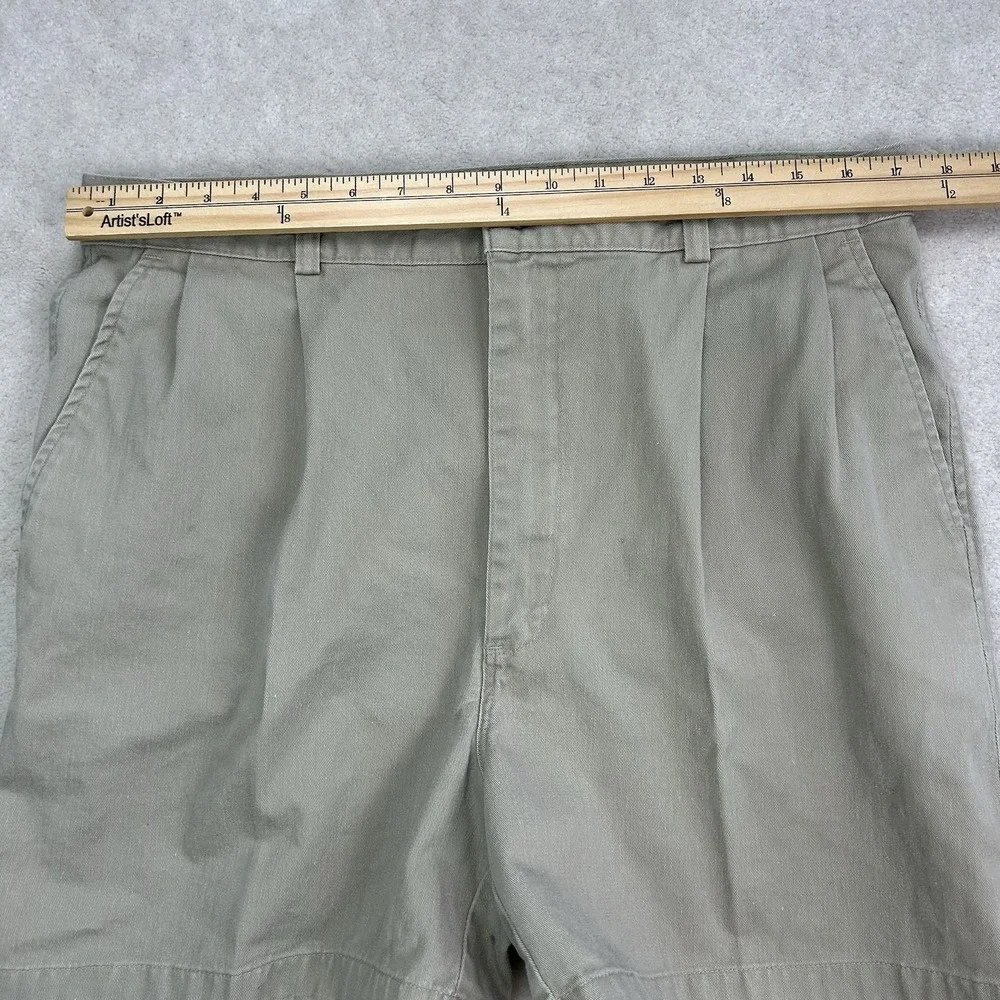 Vintage 90s Lands End Chino Shorts Mens 36 Pleated Khaki USA Made Dad Preppy